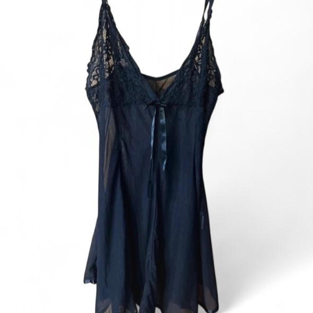Romwe Womens Large Black Mesh Lace Dress Babydoll Chemise Lingerie Nightgown